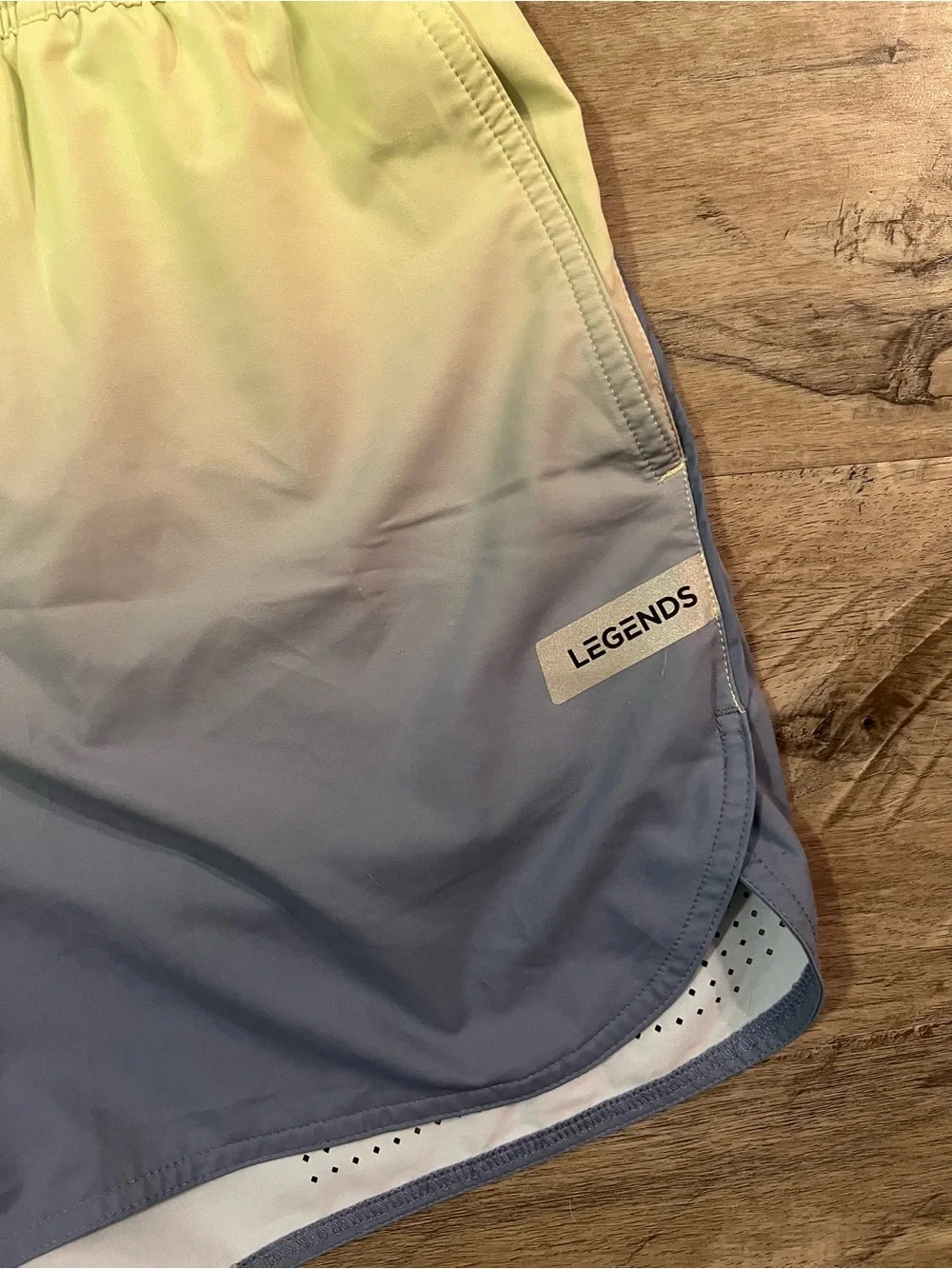 Legends Shorts Mens L Yellow Blue Ombre Lined Athletic Running Swim Trunks